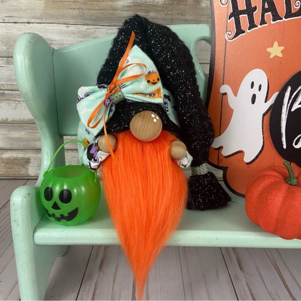 Halloween Gnome Flannel Black Sweater Hat Handmade Farmhouse Cottage